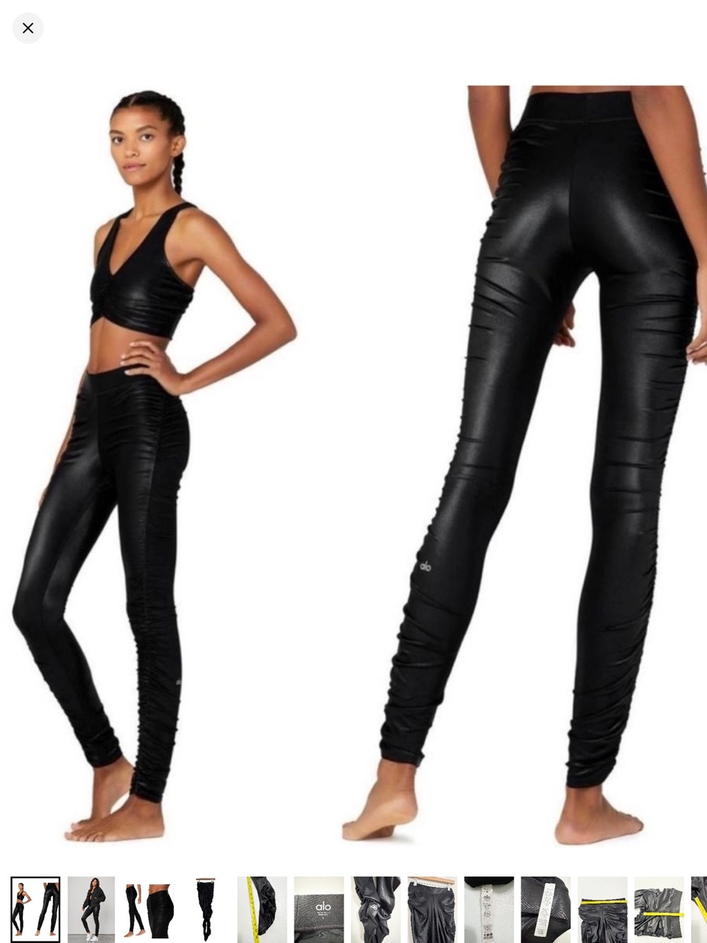 Alo Black Ruched Satin Leggings - - Picture 6 of 12
